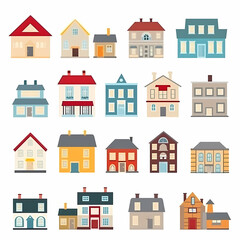 Fototapeta premium Icons of houses and buildings isolated on white. Illustration in vector format