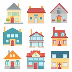 Fototapeta premium Icons of houses and buildings isolated on white. Illustration in vector format