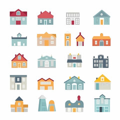 Fototapeta premium Icons of houses and buildings isolated on white. Illustration in vector format