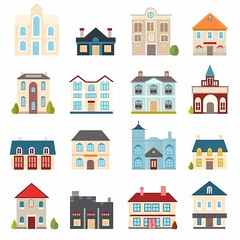 Icons of houses and buildings isolated on white. Illustration in vector format