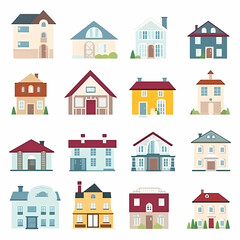 Fototapeta premium Icons of houses and buildings isolated on white. Illustration in vector format