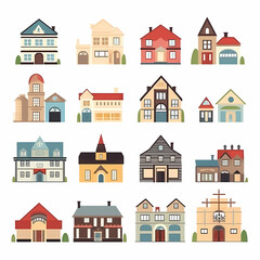 Naklejka premium Icons of houses and buildings isolated on white. Illustration in vector format