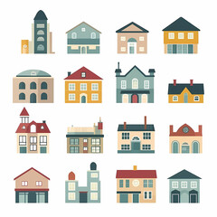 Obraz premium Icons of houses and buildings isolated on white. Illustration in vector format