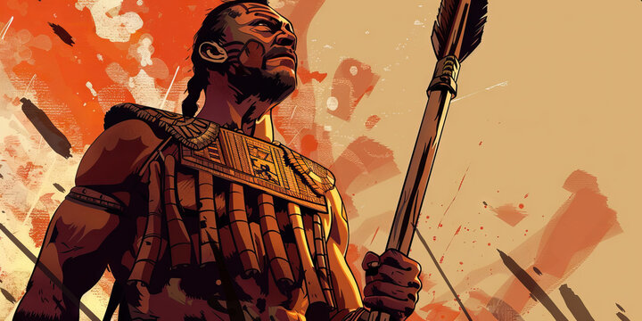 An Aztec warrior stands tall, spear in hand, ready to defend their people and their way of life.