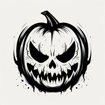 recommend clip art: Scary Halloween pumpkin. Black and white vector illustration.