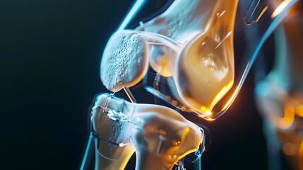 Close-Up X-Ray of Human Knee Joint With Medical Data Analysis on Digital Screen in a Modern Clinic.