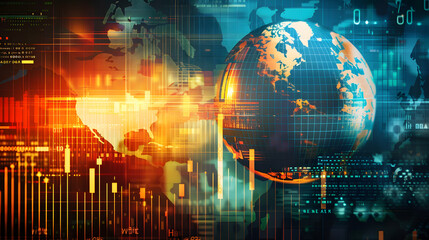 Business background with world map and graphs.