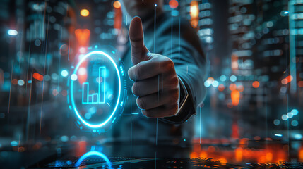 Thumbs Up with Futuristic Digital Graph Interface