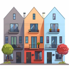 Naklejka premium Illustration of the exterior of a house as seen from the front and with a roof. Modern. Townhouse building. Apartment. House facade with doors and windows.