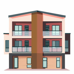 Obraz premium Illustration of the exterior of a house as seen from the front and with a roof. Modern. Townhouse building. Apartment. House facade with doors and windows.