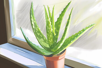 Aloe Vera plant (Colored Pencil) - Arabian Peninsula - Succulent with healing properties for skin conditions