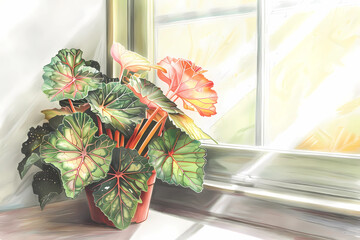 Begonia Maculata plant (Colored Pencil) - Brazil - Polka-dotted leaves, prefers bright indirect light 