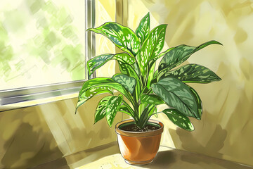 Chinese Evergreen plant (Colored Pencil) - Tropical Asia - Tolerates low light, available in different leaf patterns