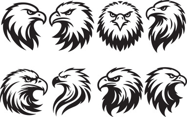 Eagle head set silhouette vector illustration.