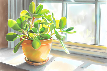 Jade plant (Colored Pencil) - South Africa - Thick, fleshy leaves, symbolizes good luck and prosperity 
