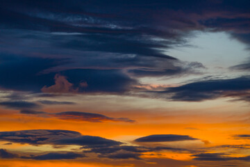 Bizarre colored clouds in the evening sky