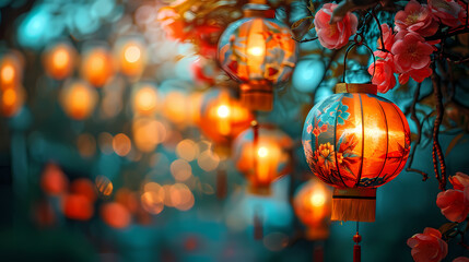 Background of bright traditional chinese lanterns 