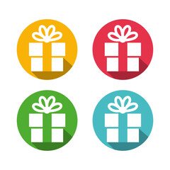 Gift box icons in modern flat style. Gift boxes with ribbon icons set. Gift box flat line silhouette set.