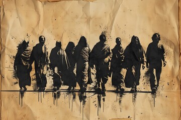A minimalist illustration featuring Jesus and the 12 disciples, depicted with simple and clean lines to highlight the unity and diversity among the figures