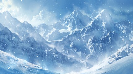 Majestic snow-capped mountains under a sparkling winter sky, capturing the tranquil beauty of a frosty landscape