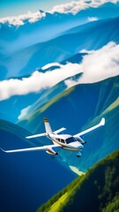 Fototapeta premium Small airplane flying over the mountains.Landscape with a small airplane.