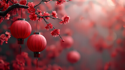 Chinese new year festive background with red decoration 