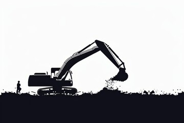 construction site excavator silhouettes on white vector illustration