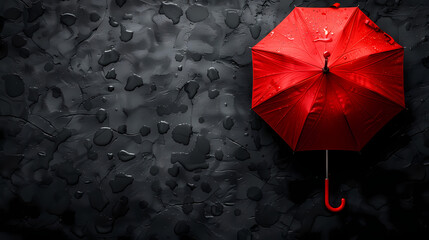 Concept image with lots of black umbrellas and a red umbrella that stands out, be unique