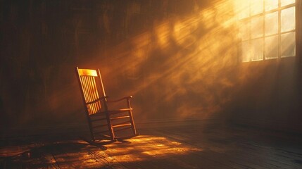 An empty chair bathed in a warm, golden light, representing the presence of a departed loved one, sustained through faith and memory