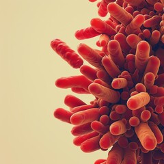 Fototapeta premium An illustrative depiction of bacteria, rendered in red and shaped like rods, clustered against a soft yellow background