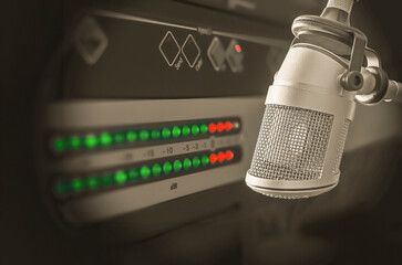 professional microphone and sound level indicator