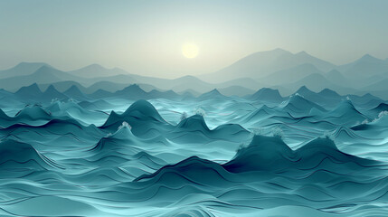 A large body of water with a sun in the sky