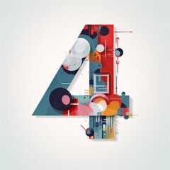 Number 4, abstract colorful music background. Modern style poster. Vector illustration.