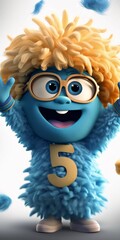 3d illustration of a cute cartoon character with blue wig and glasses
