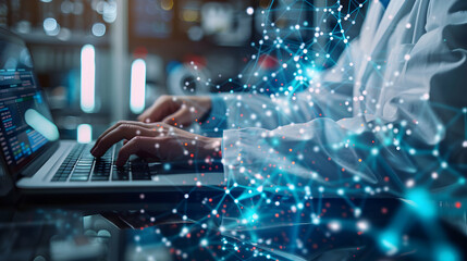 Scientist using digital tools in laboratory for research illustrating digital transformation in scientific exploration
