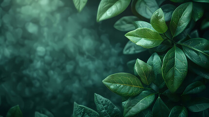 Solid dark green background with lots of free space with a bit of a realistic small photo of Cloverleaf