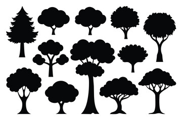 Set of Seasons of tree vector Silhouette Design with white Background and Vector Illustration