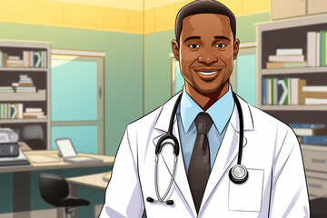 Confident Black Male Doctor in Clinic Office