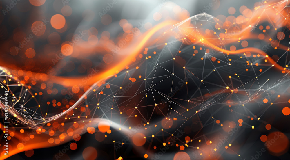 Leinwandbilder An abstract futuristic network pattern using mostly orange and black color scheme to be used as a subtle background pattern, show depth of field. Generative AI.