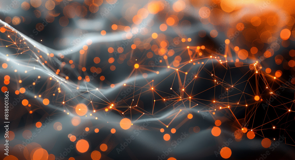 Leinwandbilder An abstract futuristic network pattern using mostly orange and black color scheme to be used as a subtle background pattern, show depth of field. Generative AI.