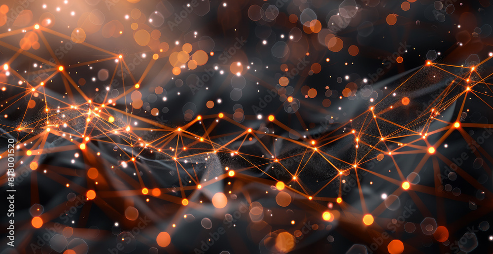Leinwandbilder An abstract futuristic network pattern using mostly orange and black color scheme to be used as a subtle background pattern, show depth of field. Generative AI.