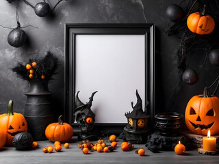 Mockup poster and photo frame with Halloween festival decoration design
