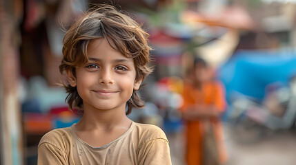 Young indian boy standing with folded arms and looking at the camera