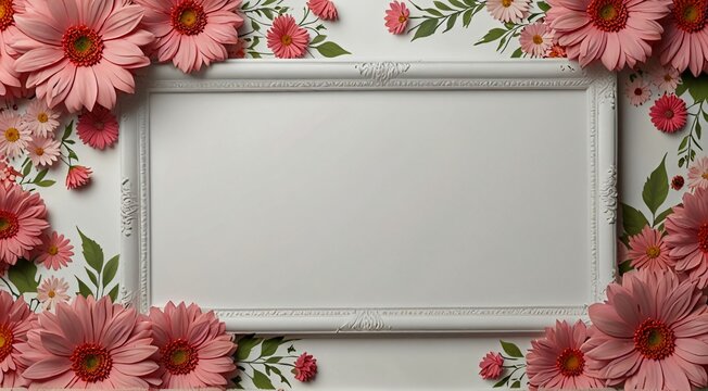 Pink floral frame surrounding a blank white board, perfect for adding personalized messages or announcements