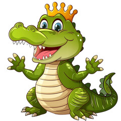 Fototapeta premium Cute crocodile cartoon character adorned with a crown, perfect for kids' toys. 