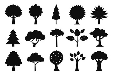 Set of Seasons of tree vector Silhouette Design with white Background and Vector Illustration