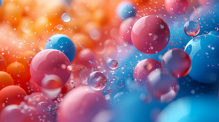4k 3d animation of spheres and balls colorful rainbow in a organic motion background. Top view of bubbles colorful paint