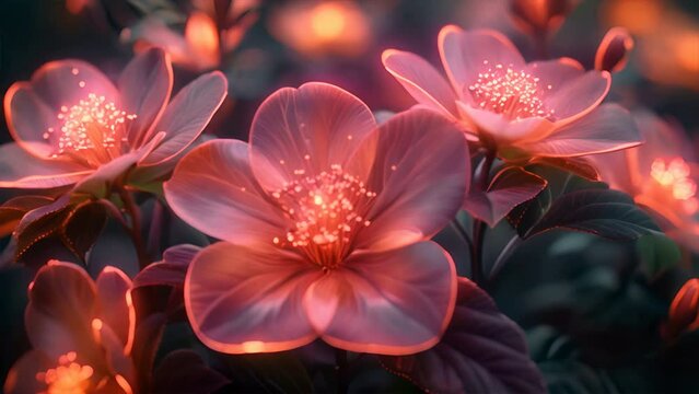 beautiful flowers, glowing neon lines, no dark technological background ,generative ai