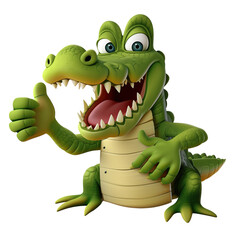 Naklejka premium Cute and playful crocodile cartoon toy character on transparent background. 