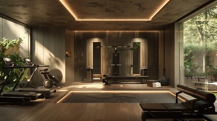 A sleek home gym with state-of-the-art fitness equipment.